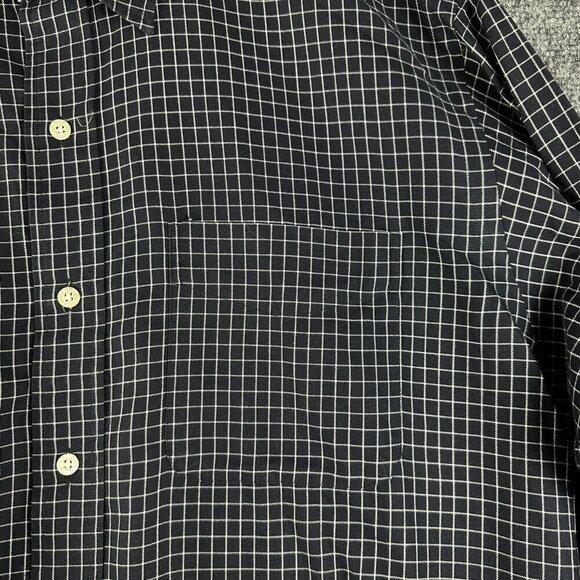 Polo Golf Shirt Mens Medium Lofting Button Up Navy Blue White Cotton Long Sleeve - Picture 6 of 8